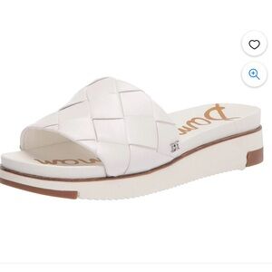 Sam Edelman Adaley Bright White Open Toe Slip On Leather Chunky Slides Sandals